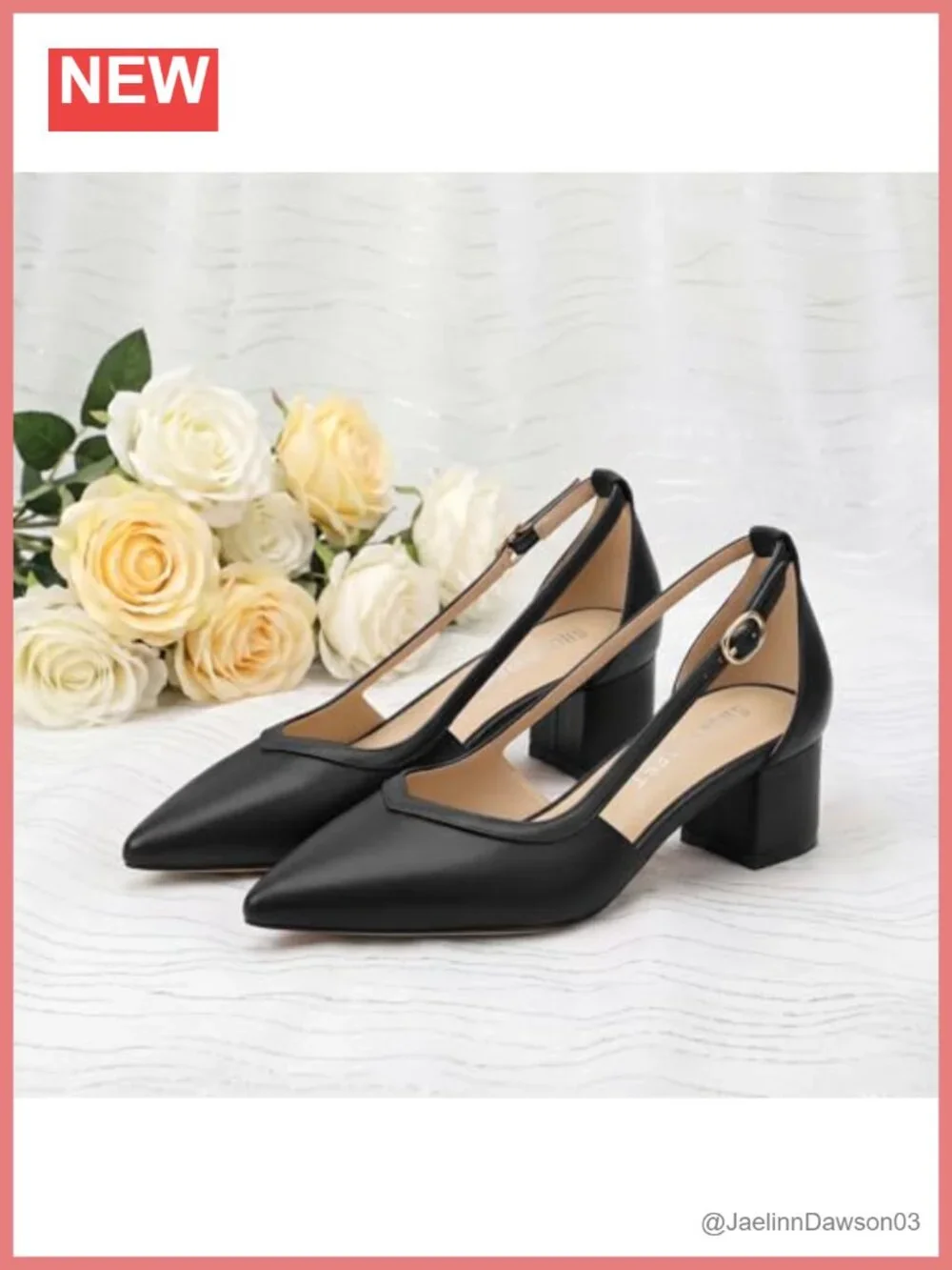 Women's Pointed Toe Low Chunky Heel Pumps, Faux Leather Block Heel Dress Shoes